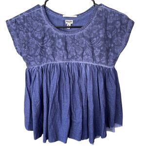 RUUM Peplum Babydoll Floral Lace Overlay Cap Sleeve Girls Blouse Medium
